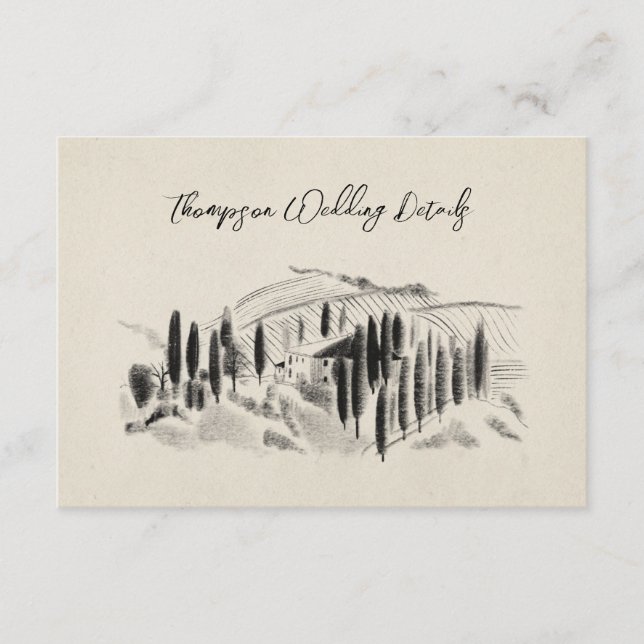 Charcoal Sketched Italian Winery Wedding Rsvp Enclosure Card (Front)