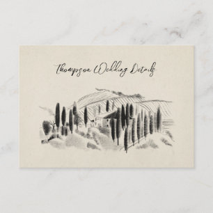 Charcoal Sketched Italian Winery Wedding Rsvp Enclosure Card