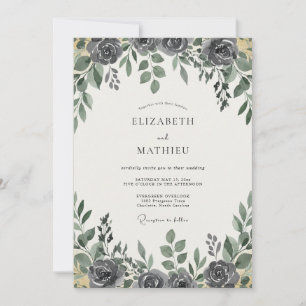 Charcoal Slate Foliage Eucalyptus Wedding Invitation