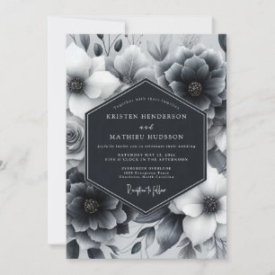 Charcoal Somber Anemone Wedding Invitation