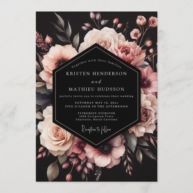 Charcoal Somber Floral Wedding Invitation (Front)