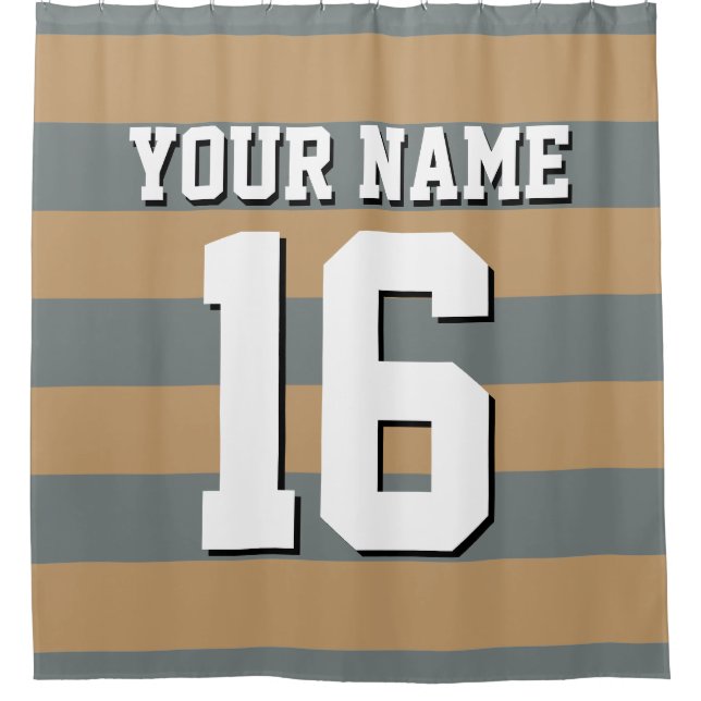 Charcoal Sports Jersey Preppy Stripe Shower Curtain (Front)