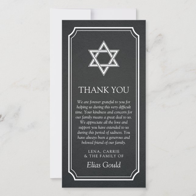 Charcoal Star of David Memorial Service Thank You Card (Front)