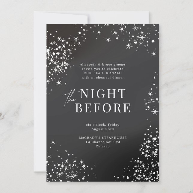 Charcoal Starry Night Before Rehearsal Dinner Invitation (Front)