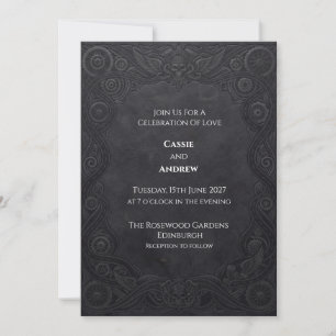 Charcoal Steampunk Gothic Wedding Invitation