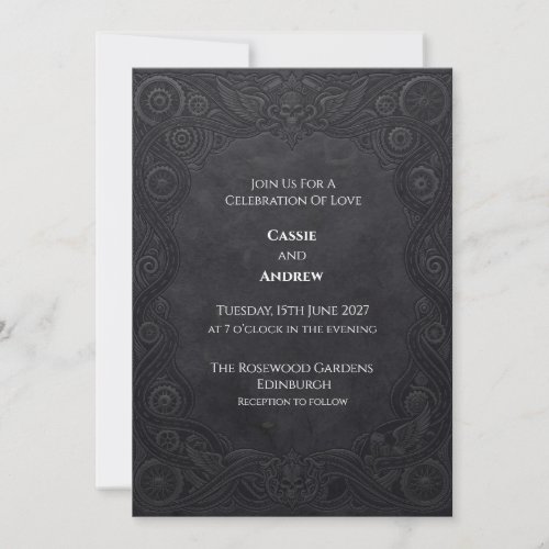 Charcoal Steampunk Gothic Wedding Invitation