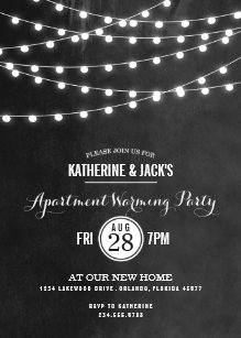New Apartment Invitations Zazzle Charcoal String Lights Apartment Warming Party Invitation