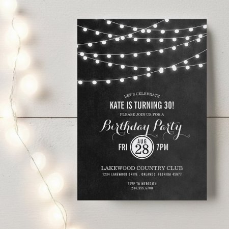 Charcoal String Lights Birthday Party Invitation