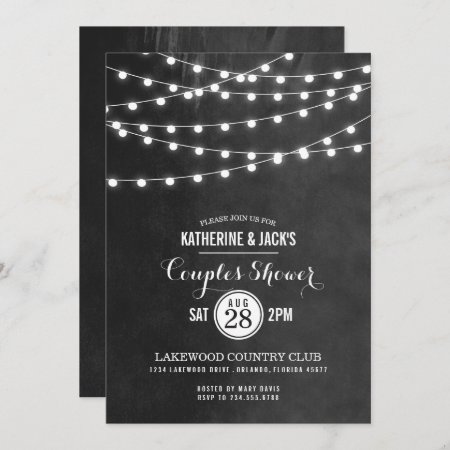 Charcoal String Lights Couples Shower Invitation