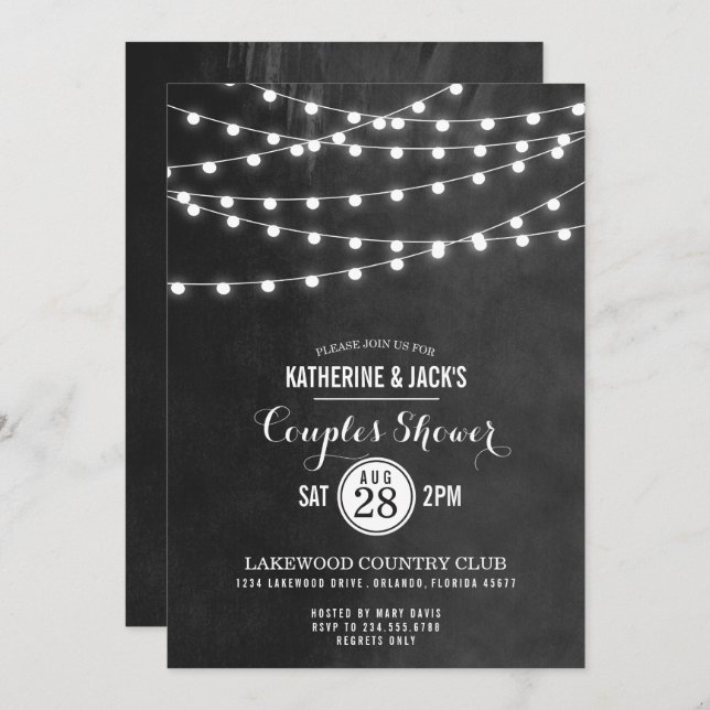 Charcoal String Lights Couples Shower Invitation (Front/Back)