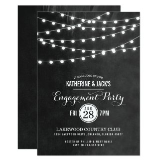 Charcoal String Lights Engagement Party Invitation