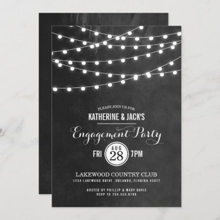 Charcoal String Lights Engagement Party Invitation