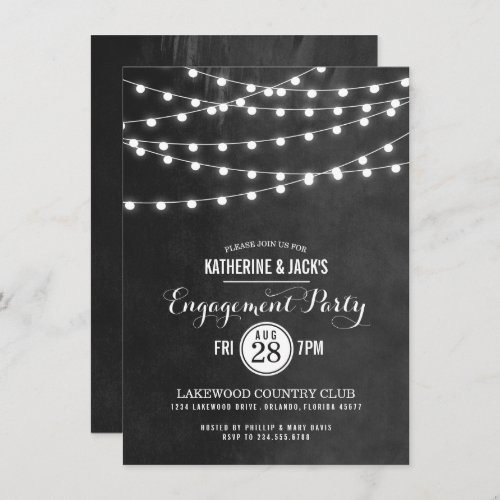 Charcoal String Lights Engagement Party Invitation