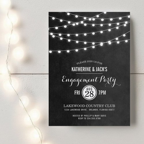 Summer String Lights Engagement Party Invitation