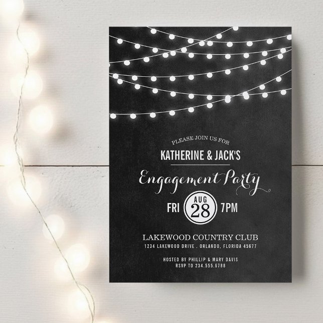 Charcoal String Lights Engagement Party Invitation (Creator Uploaded)