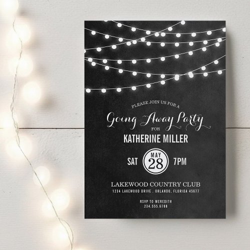 Charcoal String Lights Going Away Party Invitation