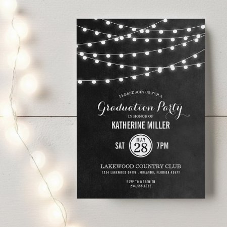 Charcoal String Lights Graduation Party Invitation