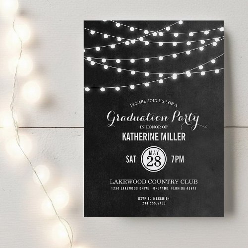 Summer String Lights Graduation Party Custom Invite