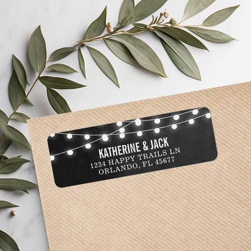 Charcoal String Lights Wedding Address Labels