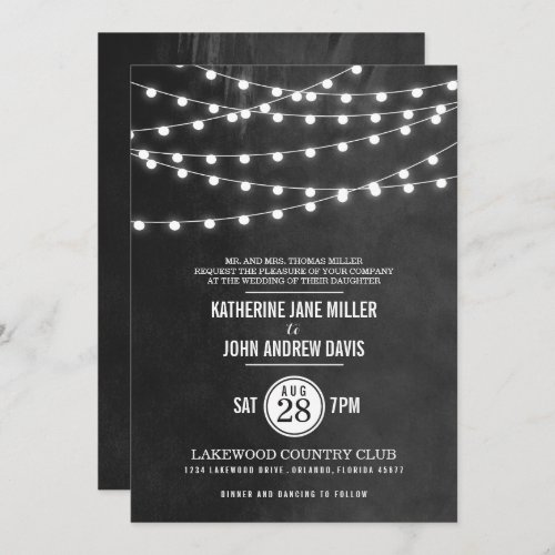 Charcoal String Lights Wedding Invitation