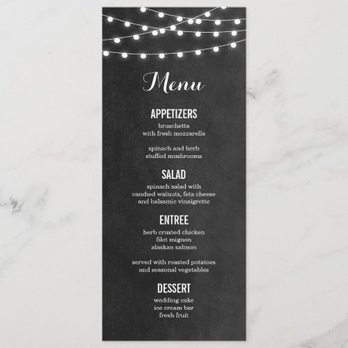 Charcoal String Lights Wedding Menu Card