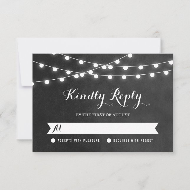 Charcoal String Lights Wedding RSVP Card (Front)