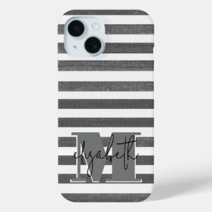 Charcoal Stripe Monogrammed iPhone 15 Case