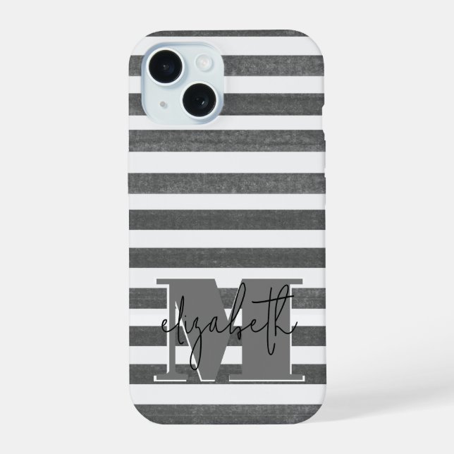 Charcoal Stripe Monogrammed Iphone Case (Back)