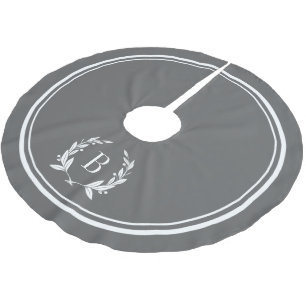 Charcoal Stripes and Wreath Monogram Tree Skirt