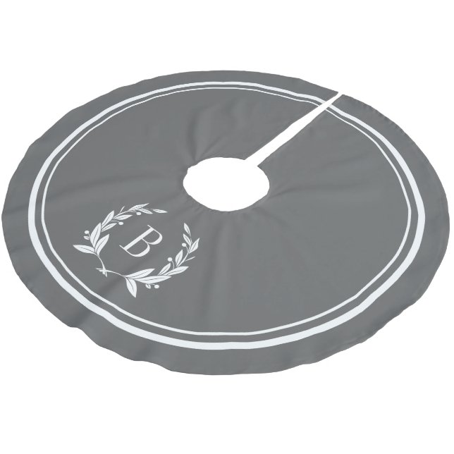 Charcoal Stripes and Wreath Monogram Tree Skirt (Angled)