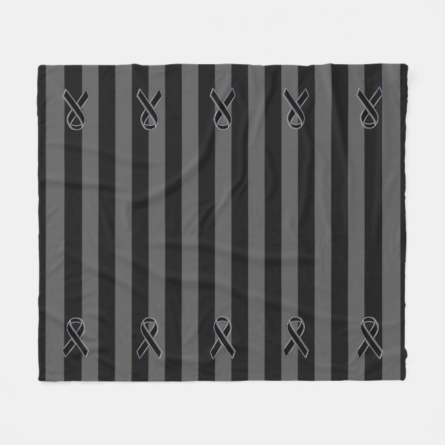 Charcoal Stripes Style Black Ribbon Awareness Fleece Blanket (Front (Horizontal))