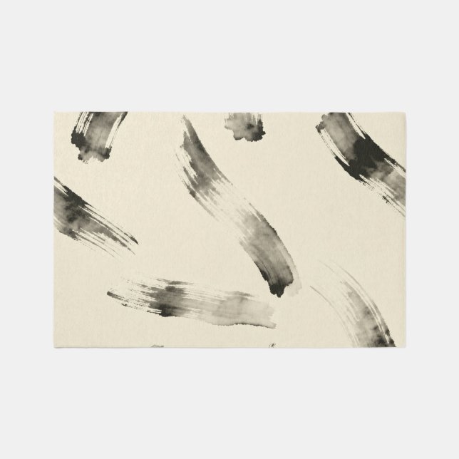 Charcoal Strokes Pattern | Minimal Beige Abstract  Rug (Front)