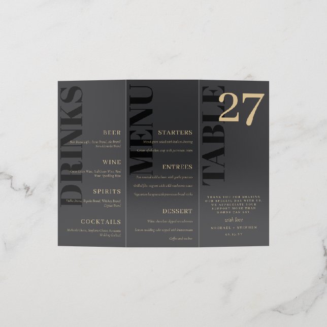 Charcoal & Tan 2 in 1 Menu Drink Table Wedding Brochure (Outside)