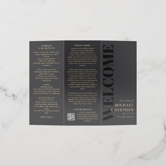 Charcoal & Tan Elegant Minimalist Wedding QR Code Brochure (Outside)