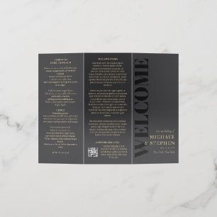 Charcoal & Tan Elegant Minimalist Wedding QR Code Brochure