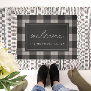 Charcoal & Tan Plaid Personalized Welcome Doormat