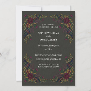 Charcoal Tartan Thistle Wedding Invitation