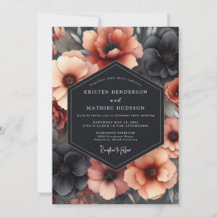 Charcoal & Terracotta Dramatic Bloom Wedding Invitation