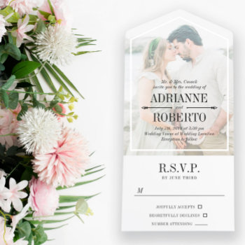 Charcoal Text Big Photo Wedding All In One Invitation by Paperpaperpaper at Zazzle