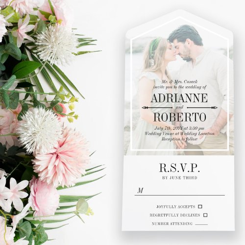 Charcoal Text Big Photo Wedding All In One Invitation