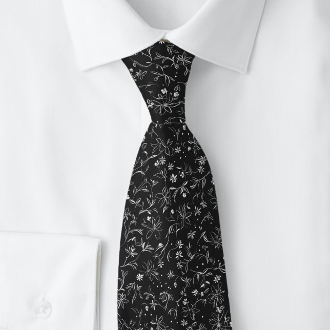 Charcoal Tiny Flowers Neck Tie (Creator Uploaded)