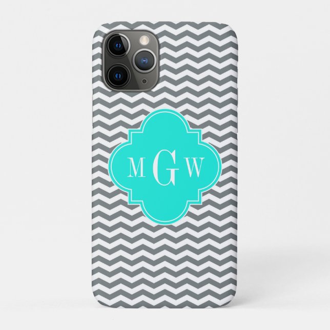 Charcoal Tn Chevron Brt Aqua Quatrefoil 3 Monogram Case-Mate iPhone Case (Back)