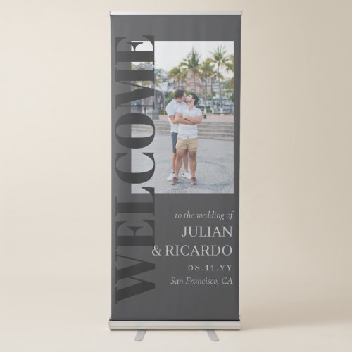 Charcoal Typography Wedding Photo Welcome Retractable Banner