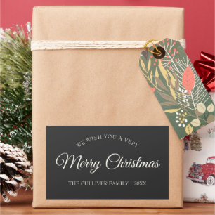 Charcoal Very Merry Christmas Family Gift Label