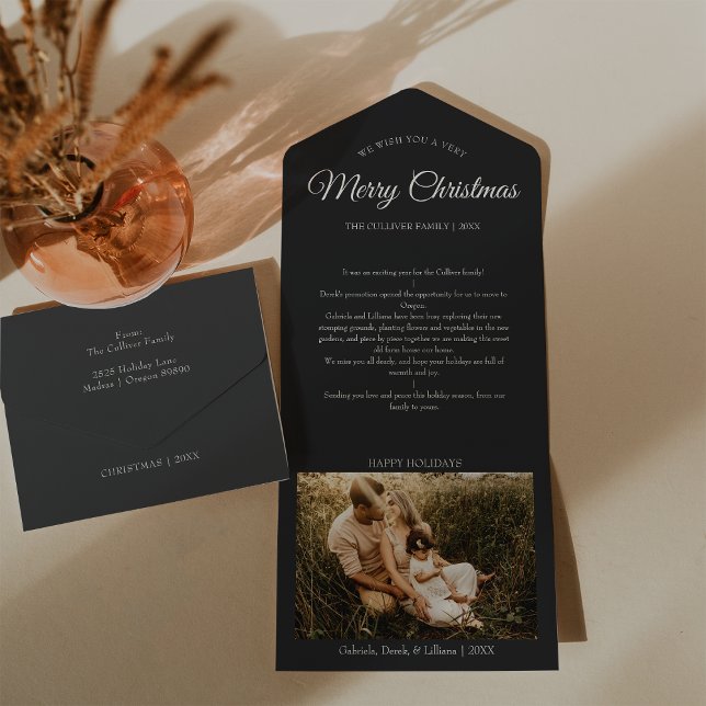 Charcoal Very Merry Christmas Letter Photo Collage All In One Invitation (Creator Uploaded)