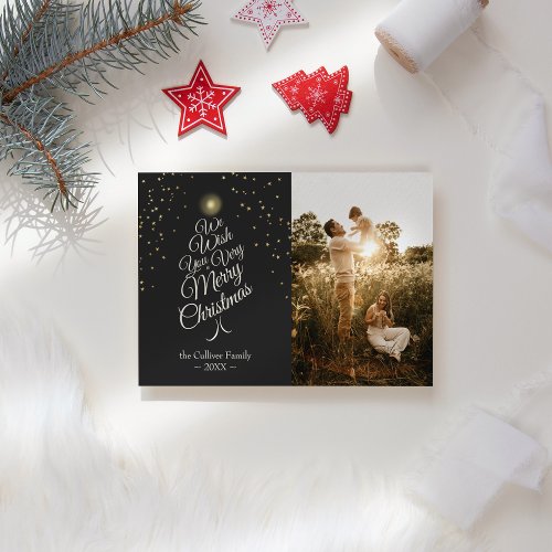 Charcoal Very Merry Christmas Tree Family Portrait Holiday Card