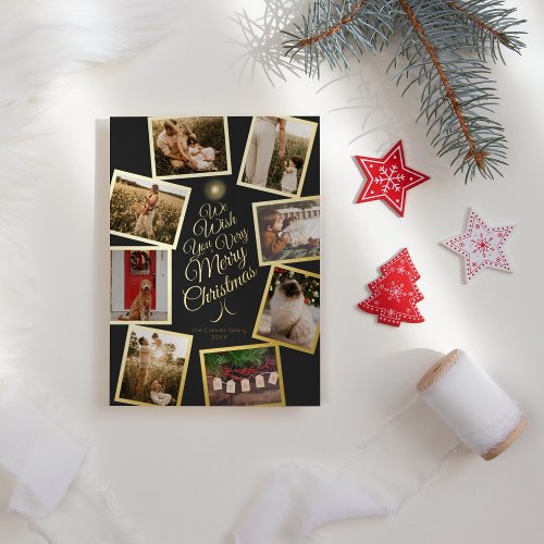 Charcoal Very Merry Christmas Tree Photo Collage Foil Holiday Card