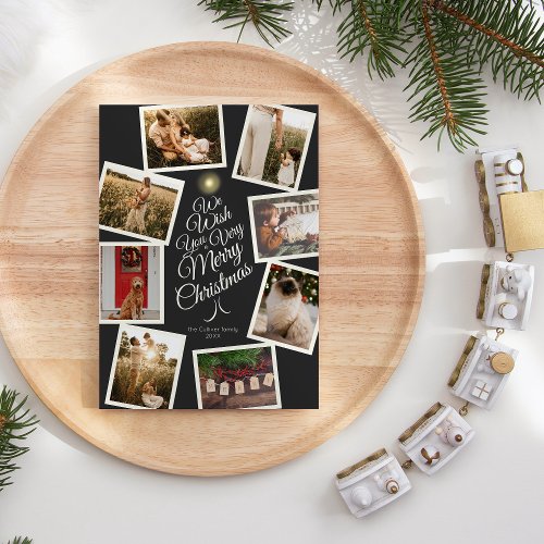 Charcoal Very Merry Christmas Tree Photo Collage Holiday Card