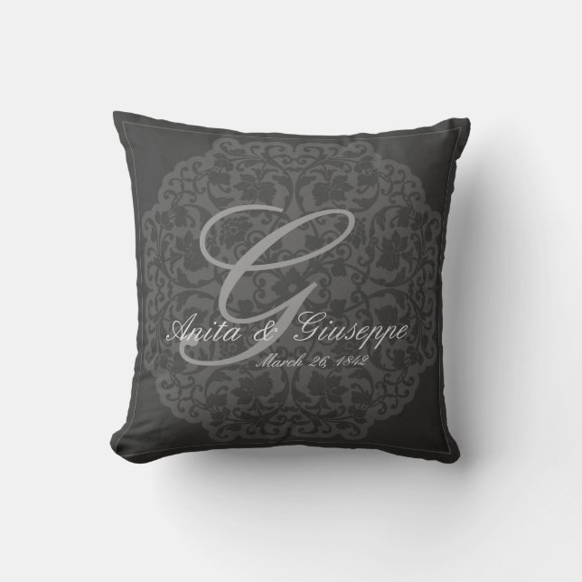 Charcoal Victorian design Wedding Keepsake pillow (Front)