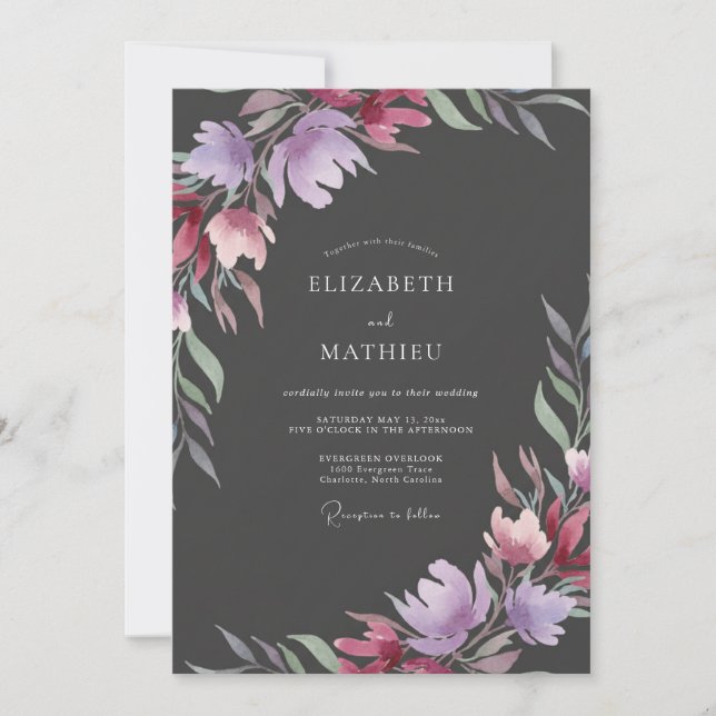 Charcoal Violet Painted Wedding Invitation (Front)